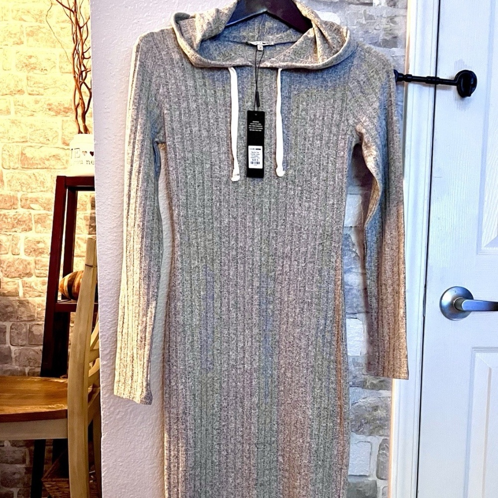 Play By Play Knit Hoodie Dress Fashion Nova Size S Heather Gray Size S